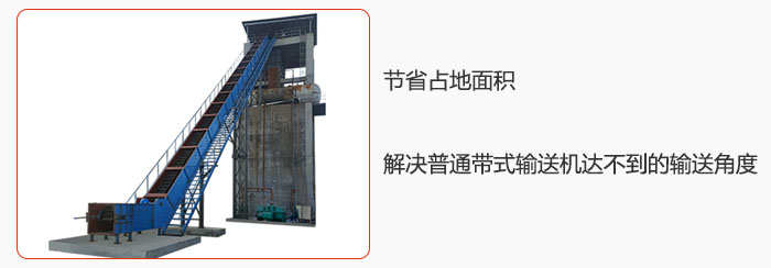 節(jié)省占地面積，解決普通帶式輸送機(jī)達(dá)不到的輸送角度。